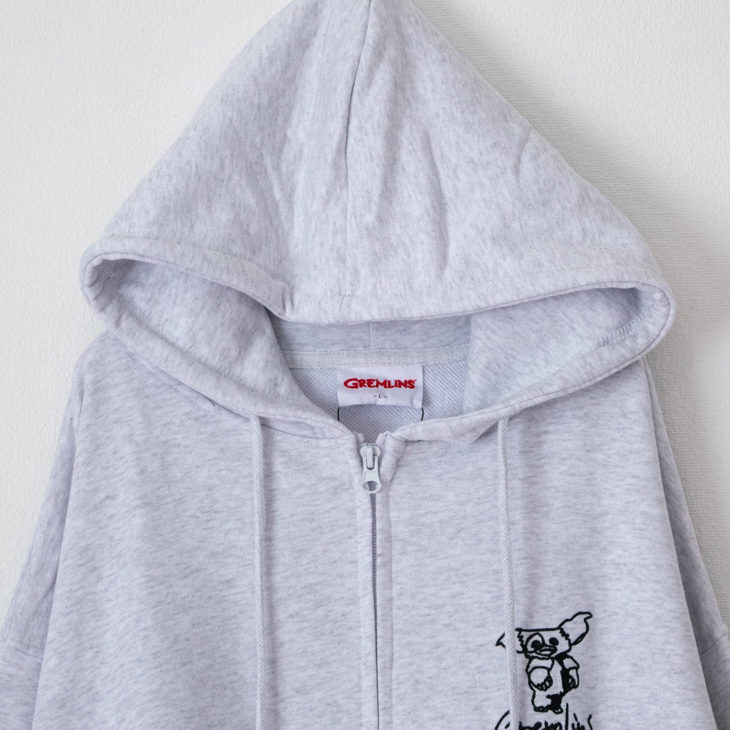 GREMLINS Gizmo Doodle Embroidered Zip Hoodie, Light Gray