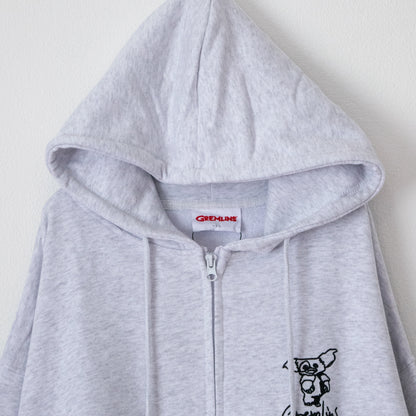 GREMLINS Gizmo Doodle Embroidered Zip Hoodie, Light Gray