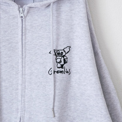GREMLINS Gizmo Doodle Embroidered Zip Hoodie, Light Gray