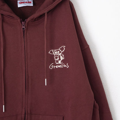 GREMLINS Gremlins Gizmo Doodle Embroidered Zip Hoodie Wine Red