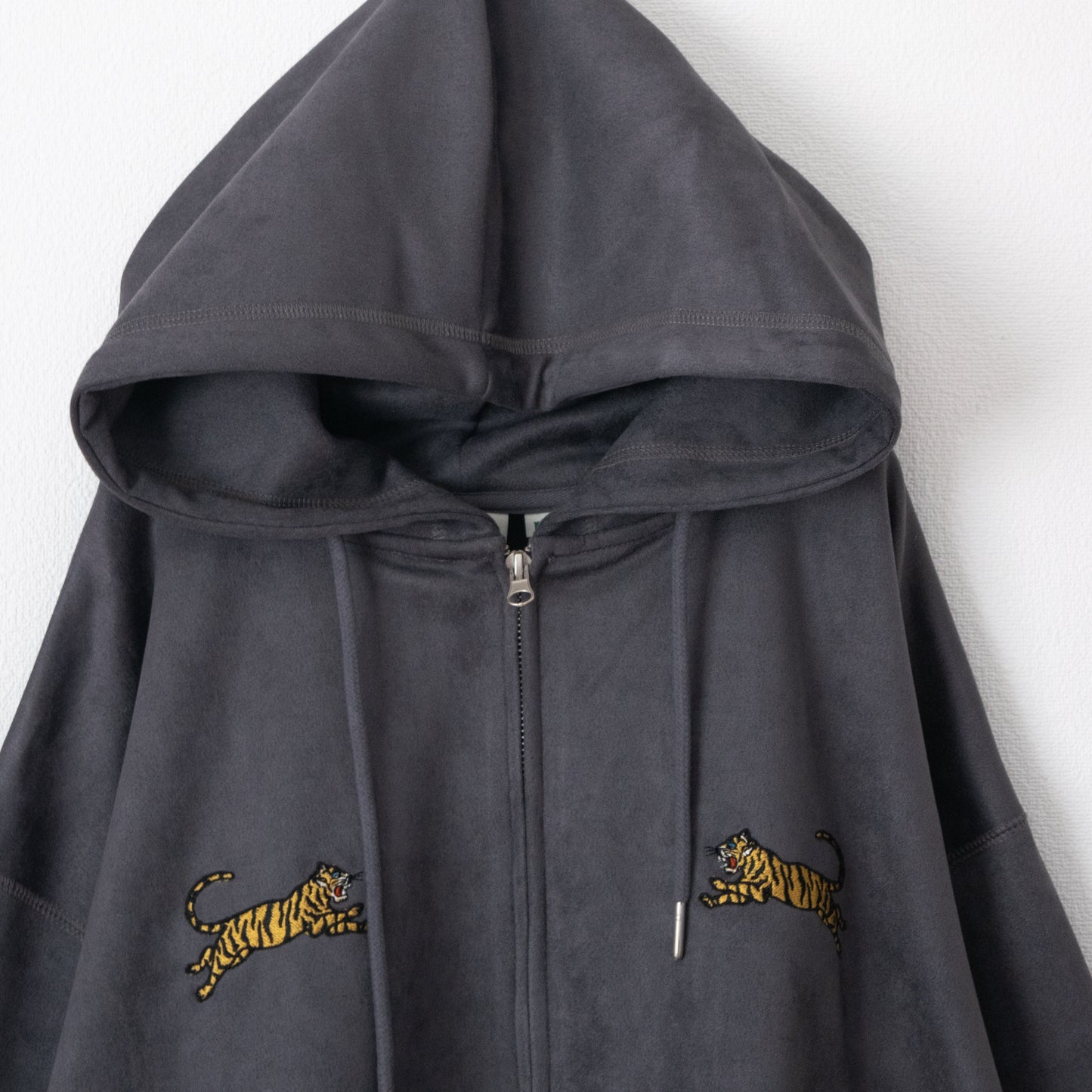 POWER TO THE PEOPLE TIGER Faux Suede Zip Hoodie in Charcoal