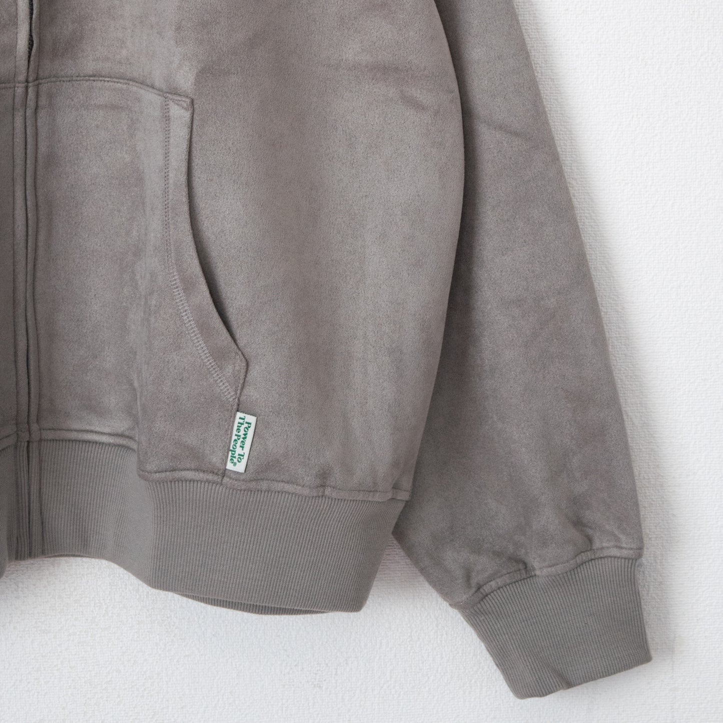 POWER TO THE PEOPLE TIGER Faux Suede Zip Hoodie in Light Gray