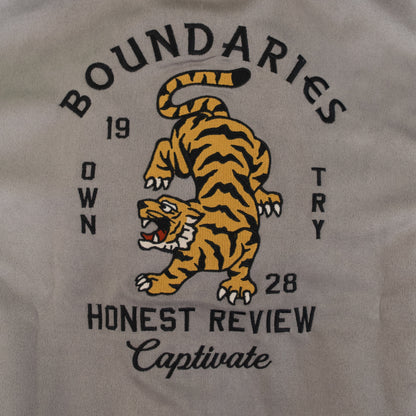 POWER TO THE PEOPLE TIGER Faux Suede Zip Hoodie in Light Gray