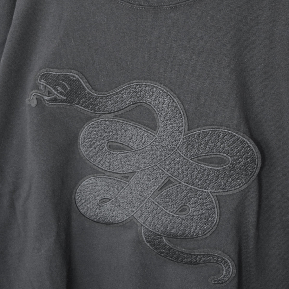 Snake Patch Round Hem Long Sleeve T-Shirt BLACK