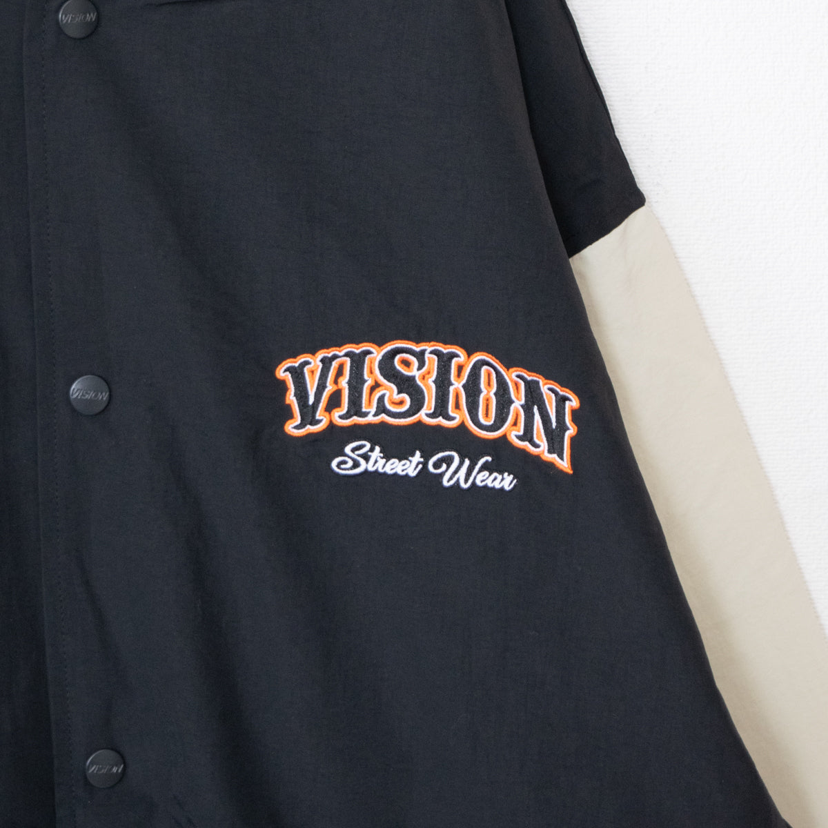 VISION STREET WEAR Nylon Embroidered Stadium Jacket BLACK