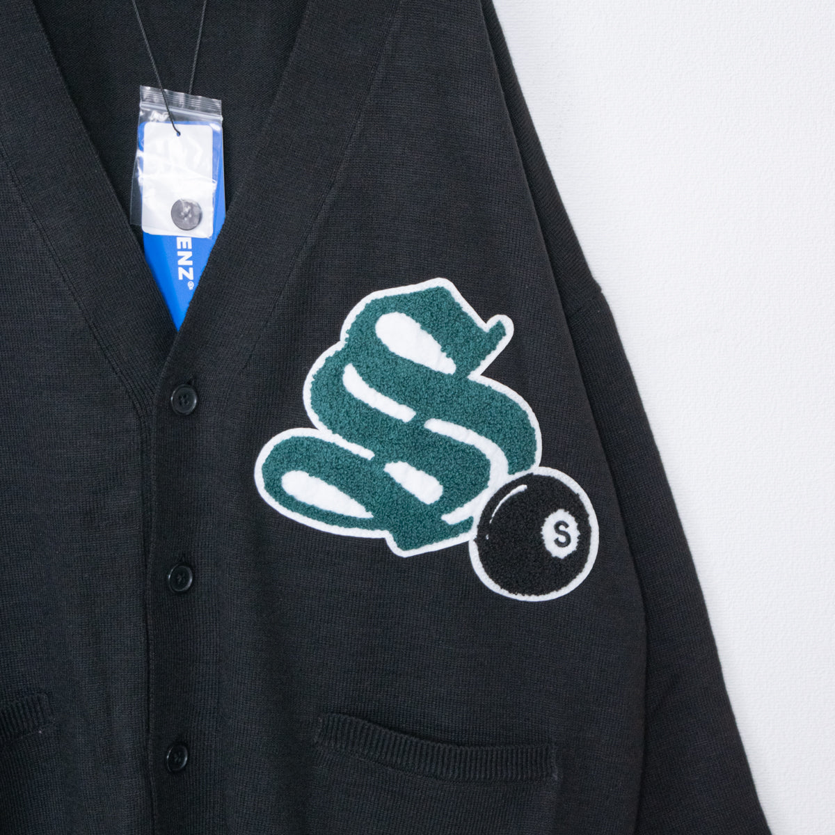 SEQUENZ 11oz Fleece-Lined Billiard Earth Logo Patch Cardigan BLACK