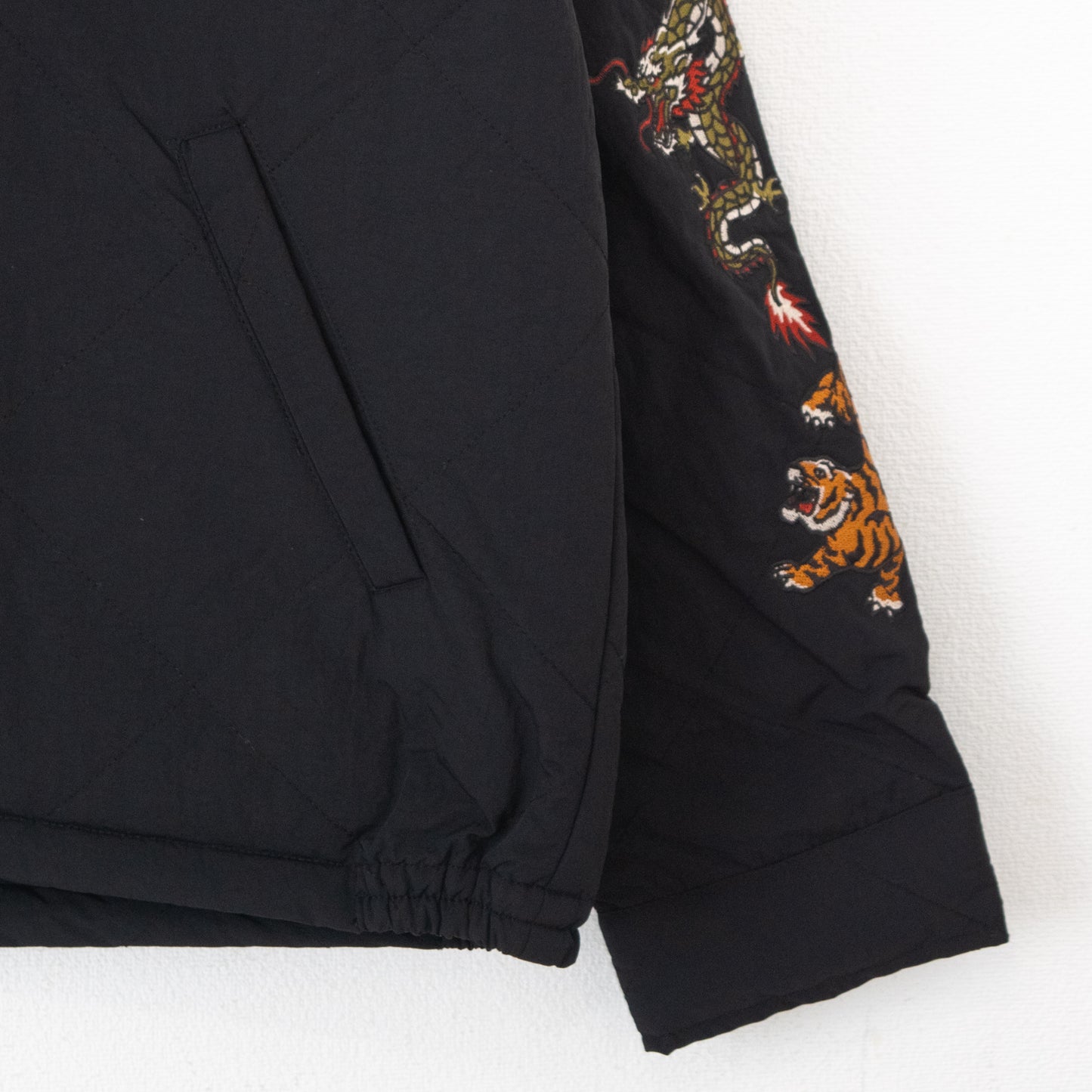 POWER TO THE PEOPLE Tiger and Dragon Embroidered Quilted Jacket BLACK