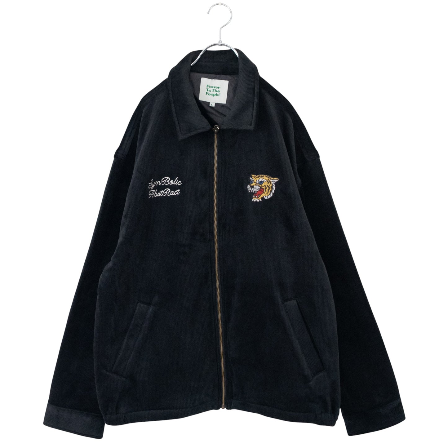 POWER TO THE PEOPLE Tiger Embroidered Velour Corduroy Jacket BLACK