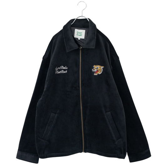 POWER TO THE PEOPLE Tiger Embroidered Velour Corduroy Jacket BLACK