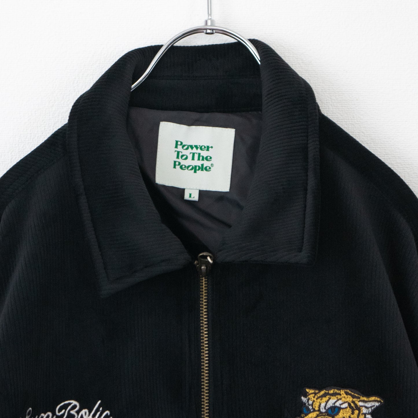 POWER TO THE PEOPLE Tiger Embroidered Velour Corduroy Jacket BLACK
