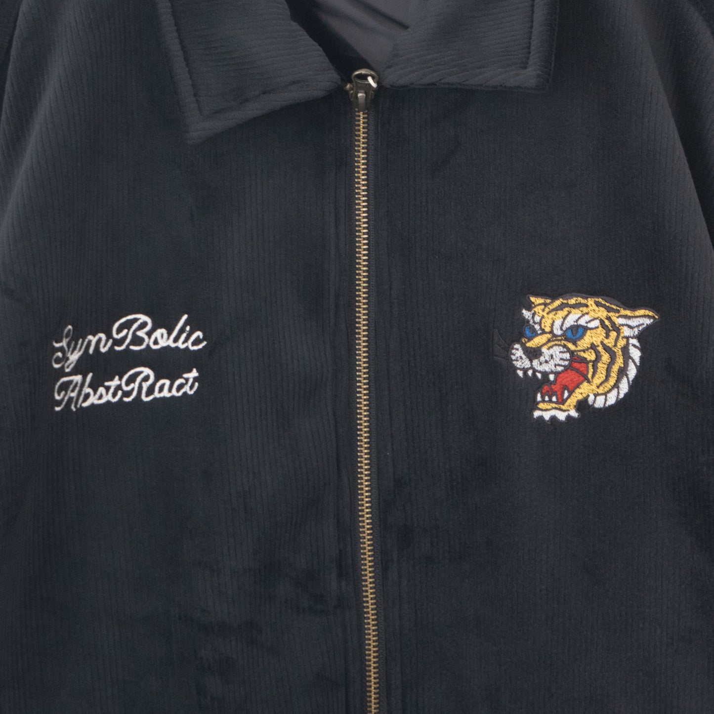 POWER TO THE PEOPLE Tiger Embroidered Velour Corduroy Jacket BLACK