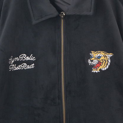 POWER TO THE PEOPLE Tiger Embroidered Velour Corduroy Jacket BLACK