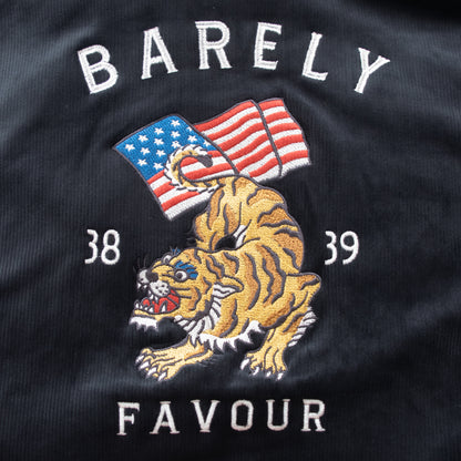 POWER TO THE PEOPLE Tiger Embroidered Velour Corduroy Jacket BLACK