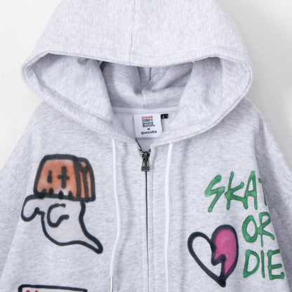 VISION STREET WEAR guernika All-Print Zip Hoodie in GRAY