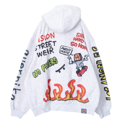 VISION STREET WEAR guernika All-Print Zip Hoodie in GRAY