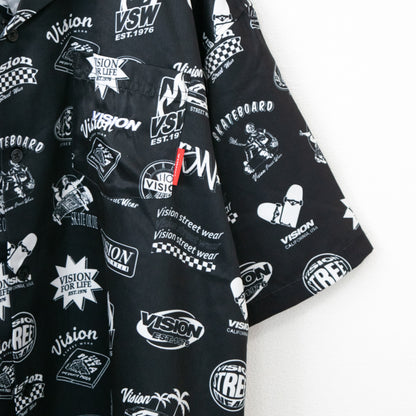 VISION STREET WEAR グラフィック総柄 開襟 半袖シャツ BLACK