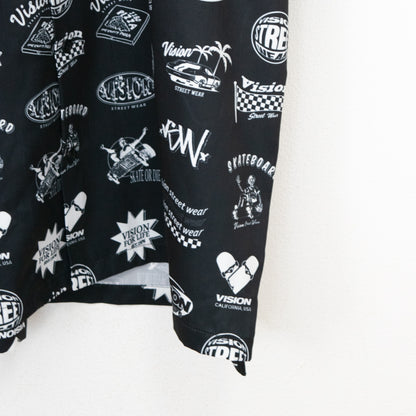 VISION STREET WEAR グラフィック総柄 開襟 半袖シャツ BLACK