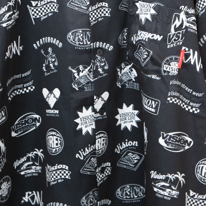 VISION STREET WEAR グラフィック総柄 開襟 半袖シャツ BLACK