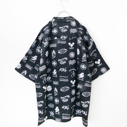VISION STREET WEAR グラフィック総柄 開襟 半袖シャツ BLACK