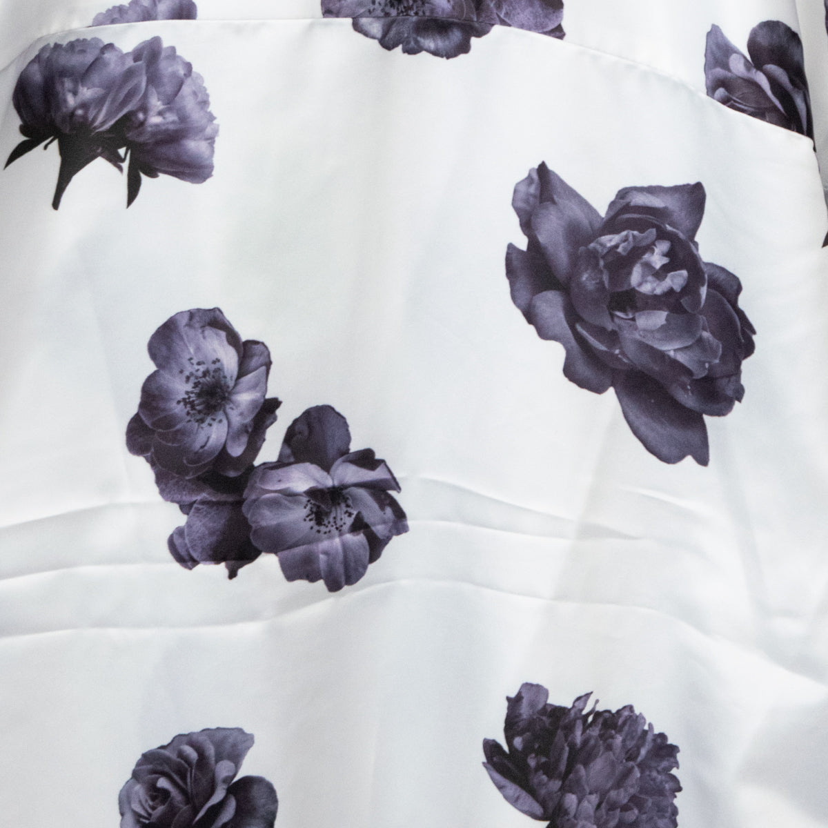 Timely Warning Flower Print Satin Short Sleeve Shirt WHITE