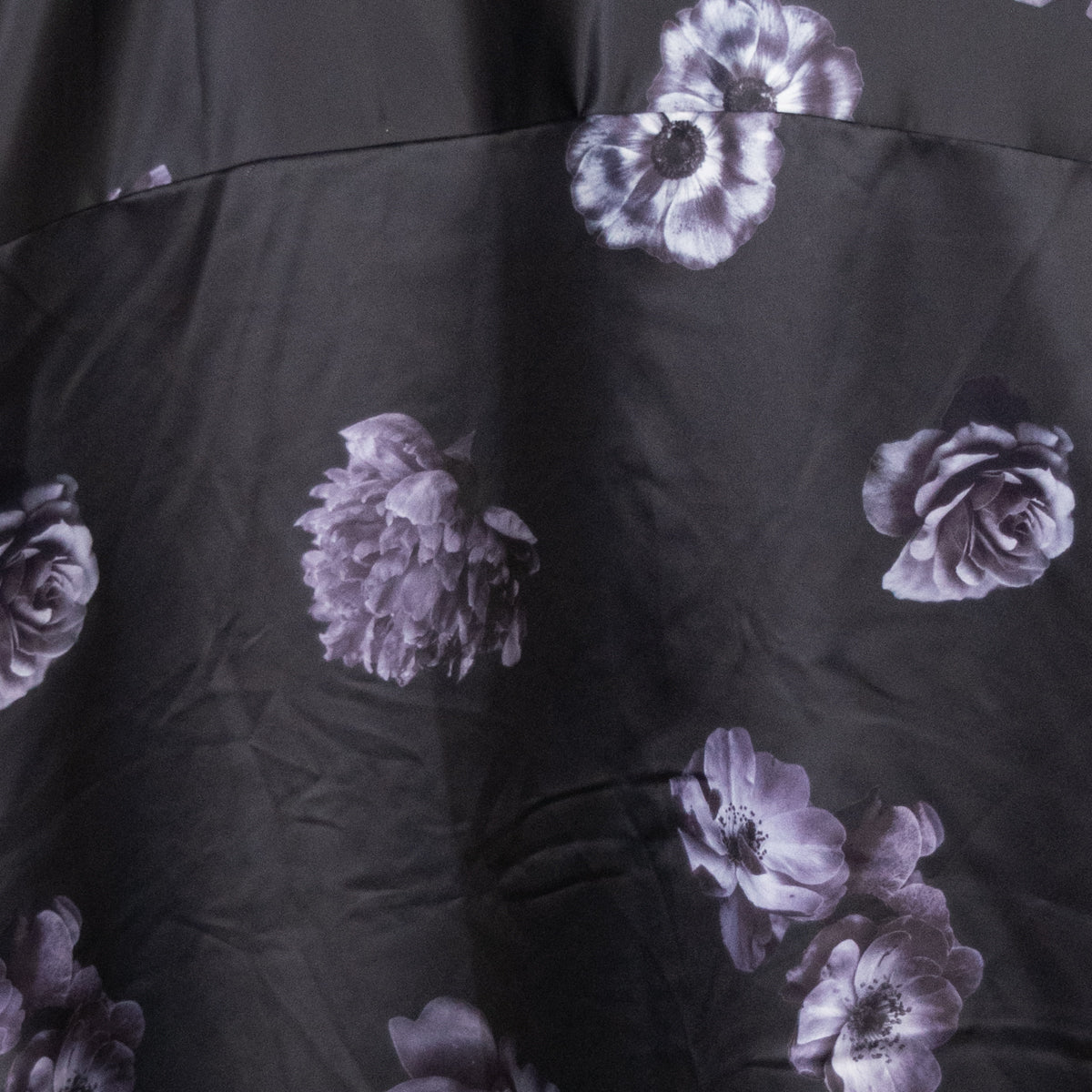 Timely Warning Flower Print Satin Short Sleeve Shirt BLACK