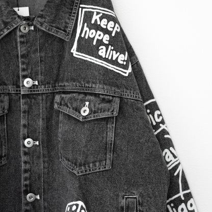 ラフガキ ラクガキ ケミカルウォッシュ デニム ジャケット BLACK