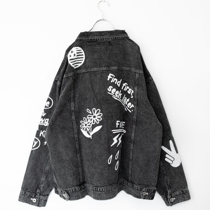 ラフガキ ラクガキ ケミカルウォッシュ デニム ジャケット BLACK