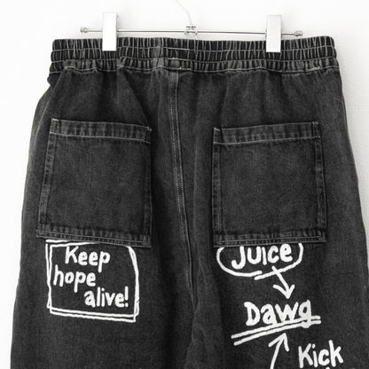 ケミカル加工デニム ラフガキ プリント パンツ BLACK