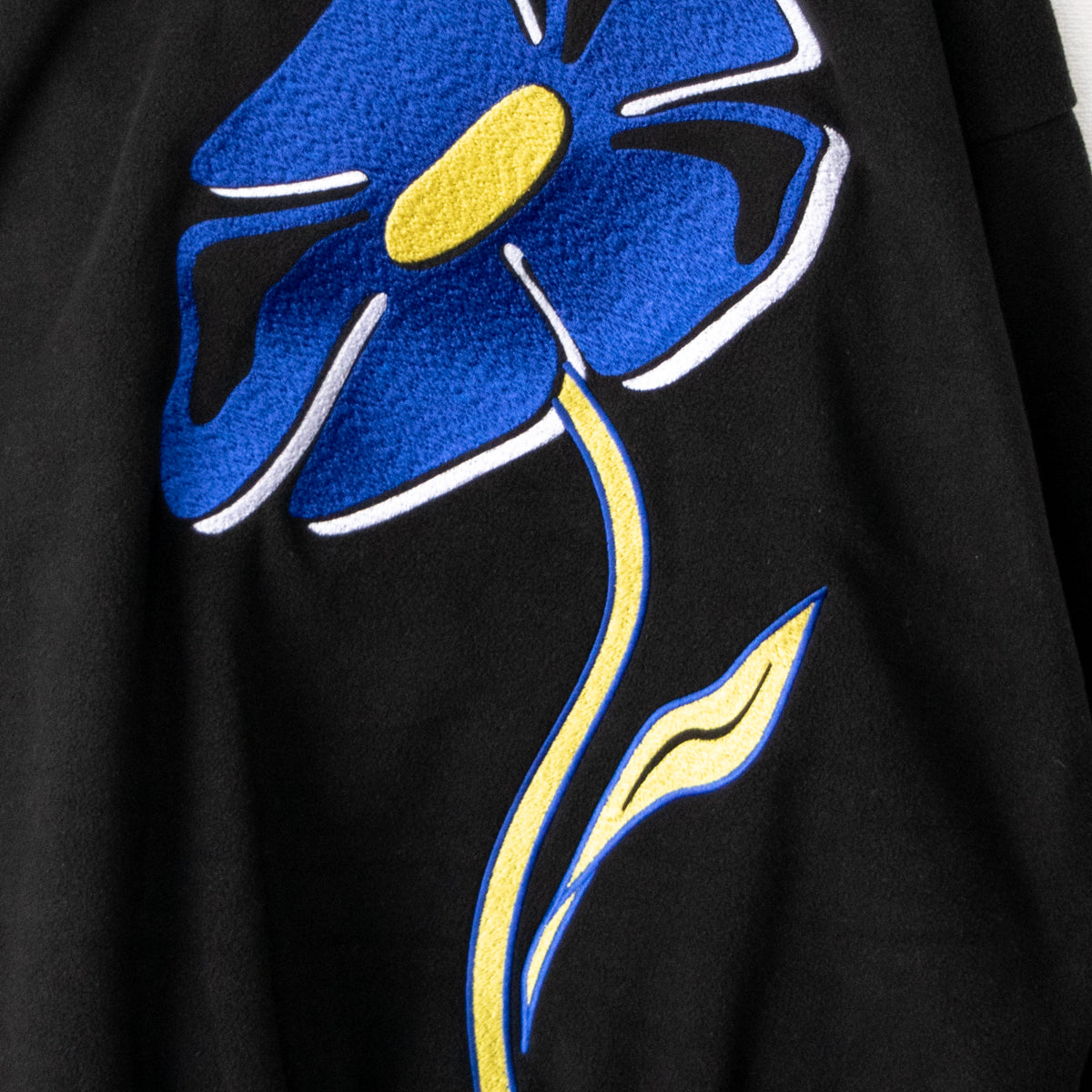 Fleece Flower Embroidery Half Zip Top