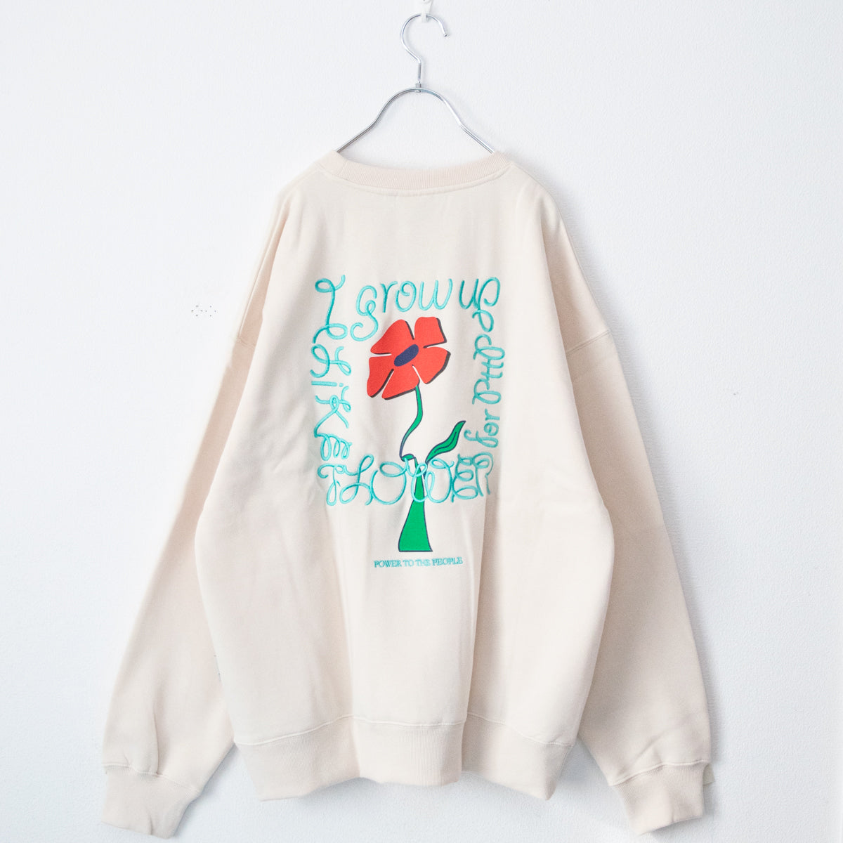 Fleece-lined Hana embroidery crew neck sweatshirt IVORY
