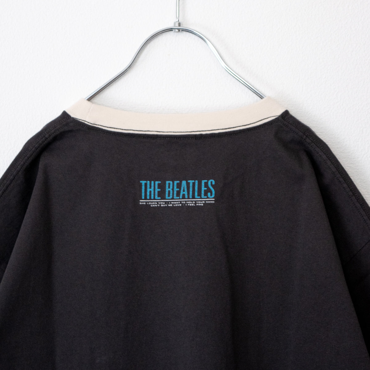 THE BEATLES Beatles Print Ringer T-shirt CHARCOAL