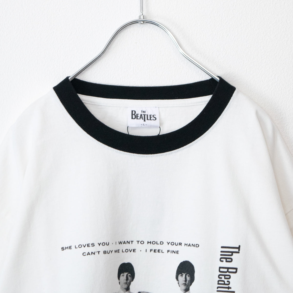 THE BEATLES Beatles Print Ringer T-shirt WHITE