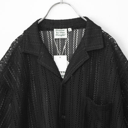 Openwork Stripe Russell Short Sleeve Shirt BLACK