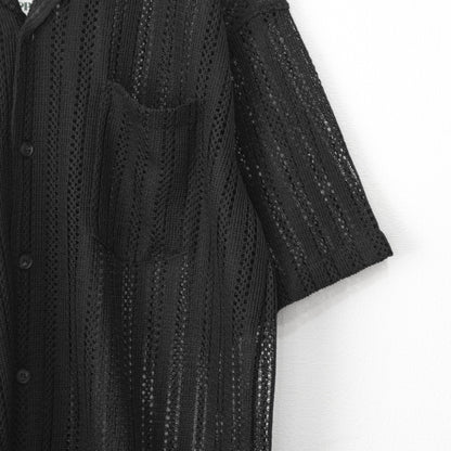 Openwork Stripe Russell Short Sleeve Shirt BLACK