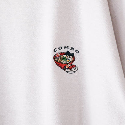 POWER TO THE PEOPLE 梨地ワンポイント ラーメン 刺繍 Tシャツ WHITE