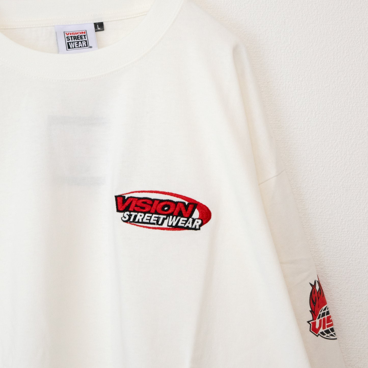 VISION STREET WEAR Logo Sleeve Print Long T-Shirt WHITE