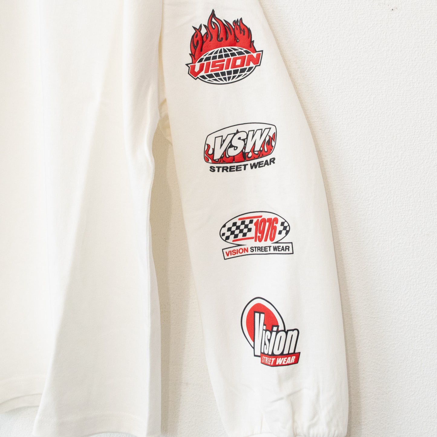 VISION STREET WEAR Logo Sleeve Print Long T-Shirt WHITE