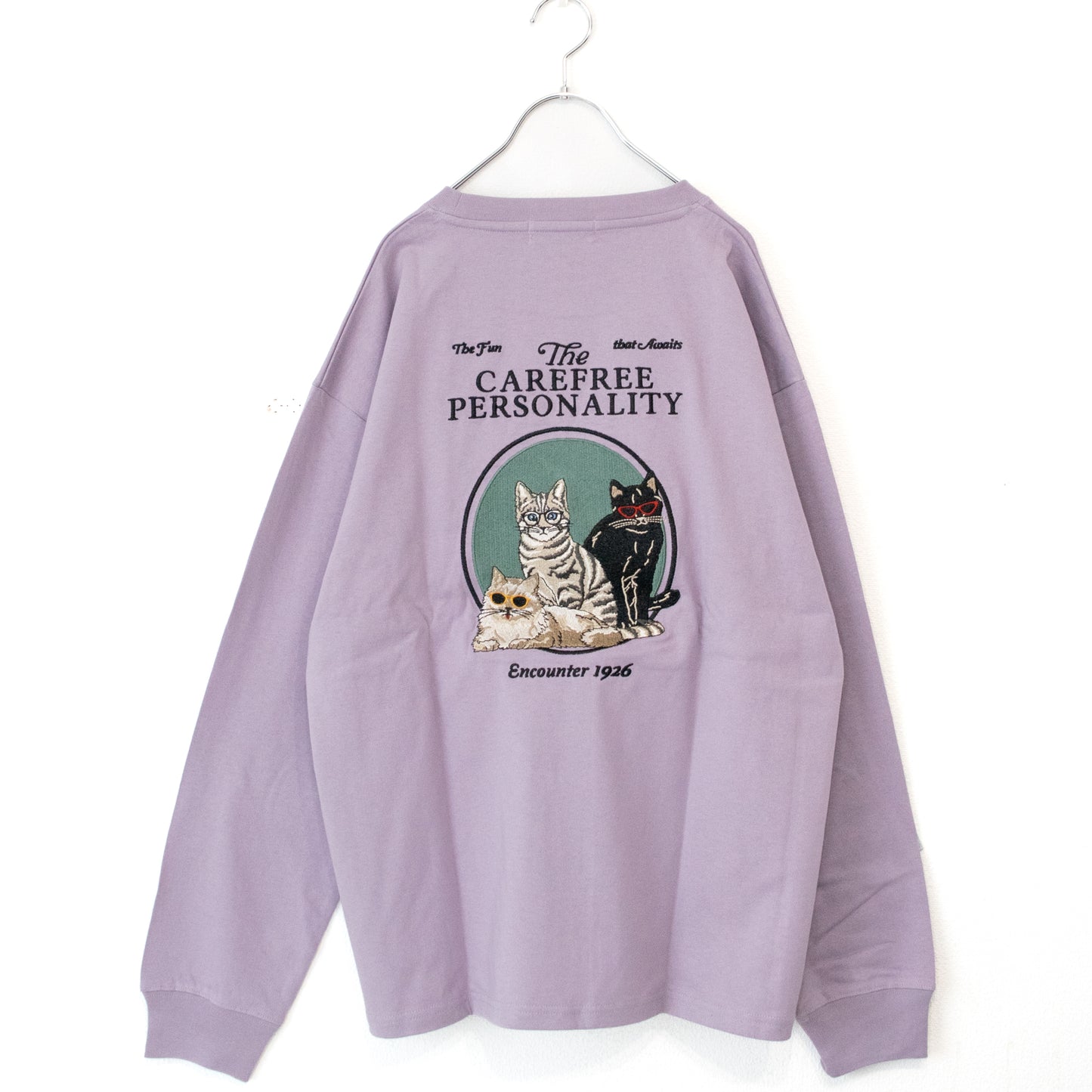 POWER TO THE PEOPLE Cat Embroidery Shirt GRAY PURPLE