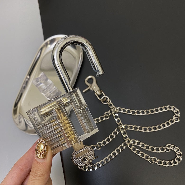 Big Clear Padlock Chain Necklace SILVER YOU ARE MY POISON