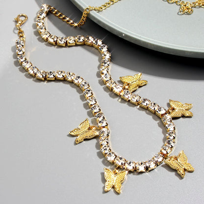 Butterflies Rhinestone チョーカー GOLD