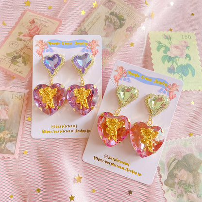 Purple Cream Big Heart Angel Earrings P830
