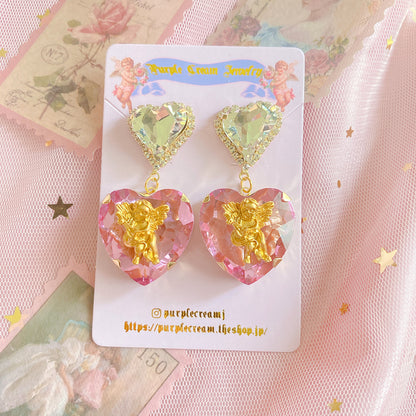 Purple Cream Big Heart Angel Earrings P830