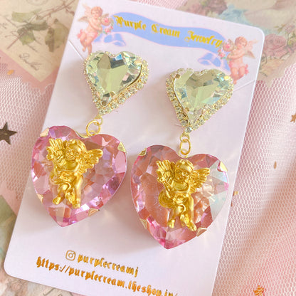 Purple Cream Big Heart Angel Earrings P830