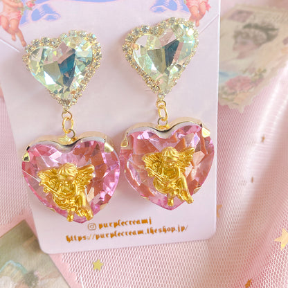 Purple Cream Big Heart Angel Earrings P830