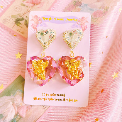 Purple Cream Big Heart Angel Earrings P830