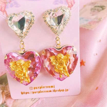 Purple Cream Big Heart Angel Earrings P830
