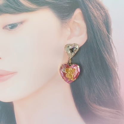Purple Cream Big Heart Angel Earrings P830