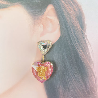 Purple Cream Big Heart Angel Earrings P830