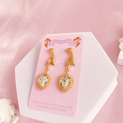 Purple Cream Hand &amp; Heart Earrings P1113