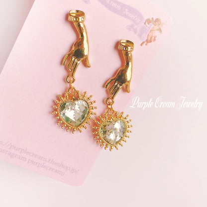 Purple Cream Hand &amp; Heart Earrings P1113